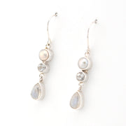Side View Moonstone White Topaz Pearl Dangle Earrings