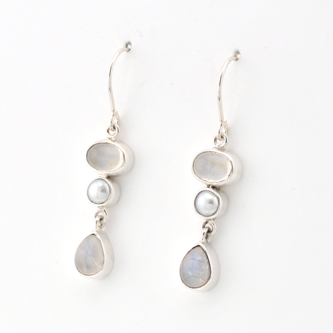 Side View Moonstone with Pearl Earrings