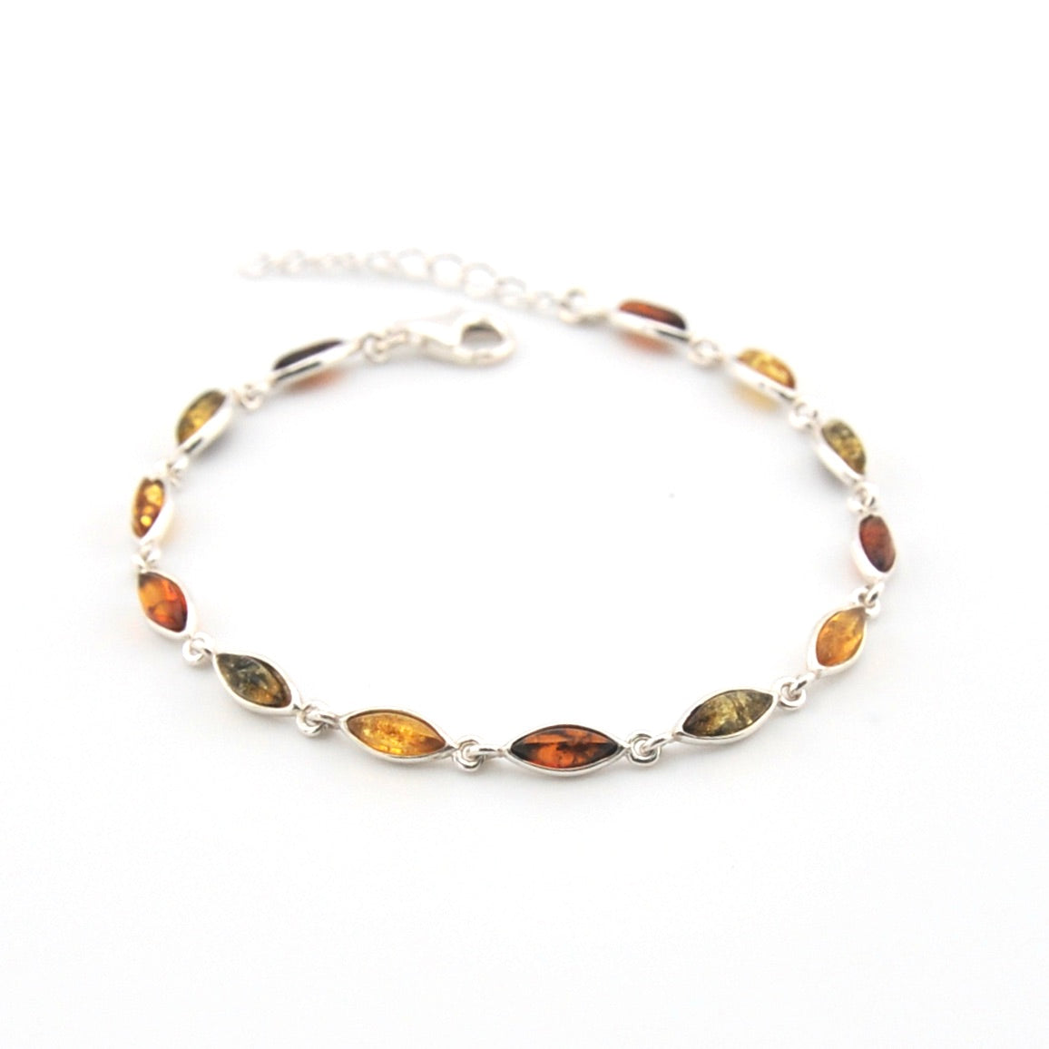 Bracelet with amber on a white background