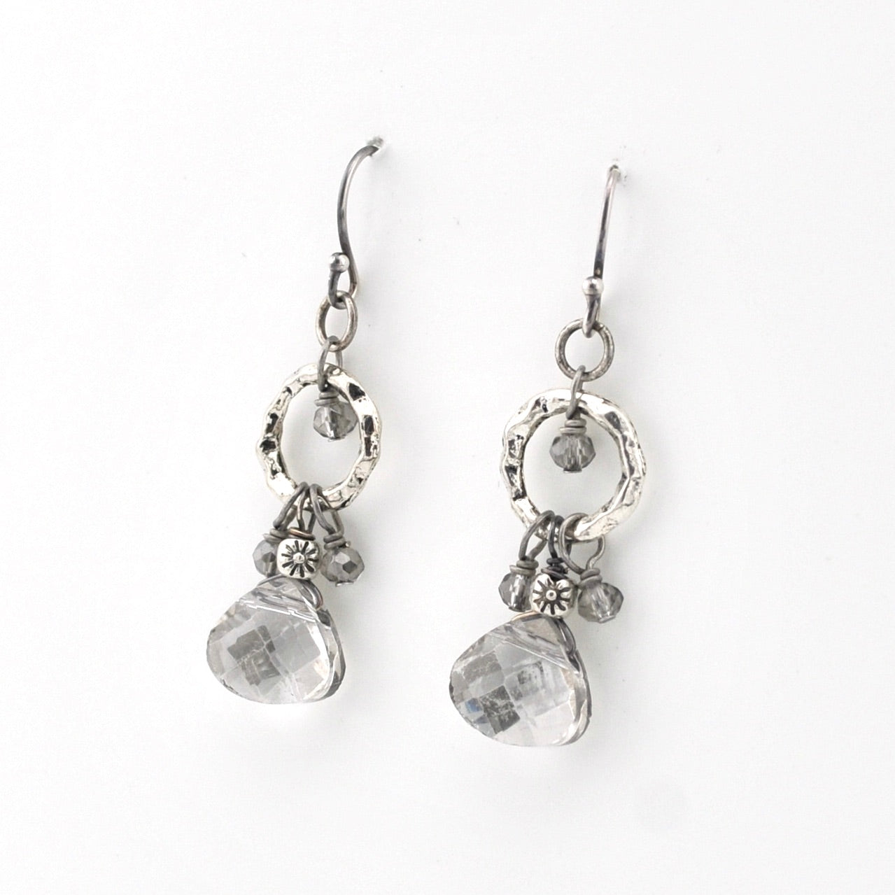 Side View Oxidized Silver Crystal Hoop Earrings