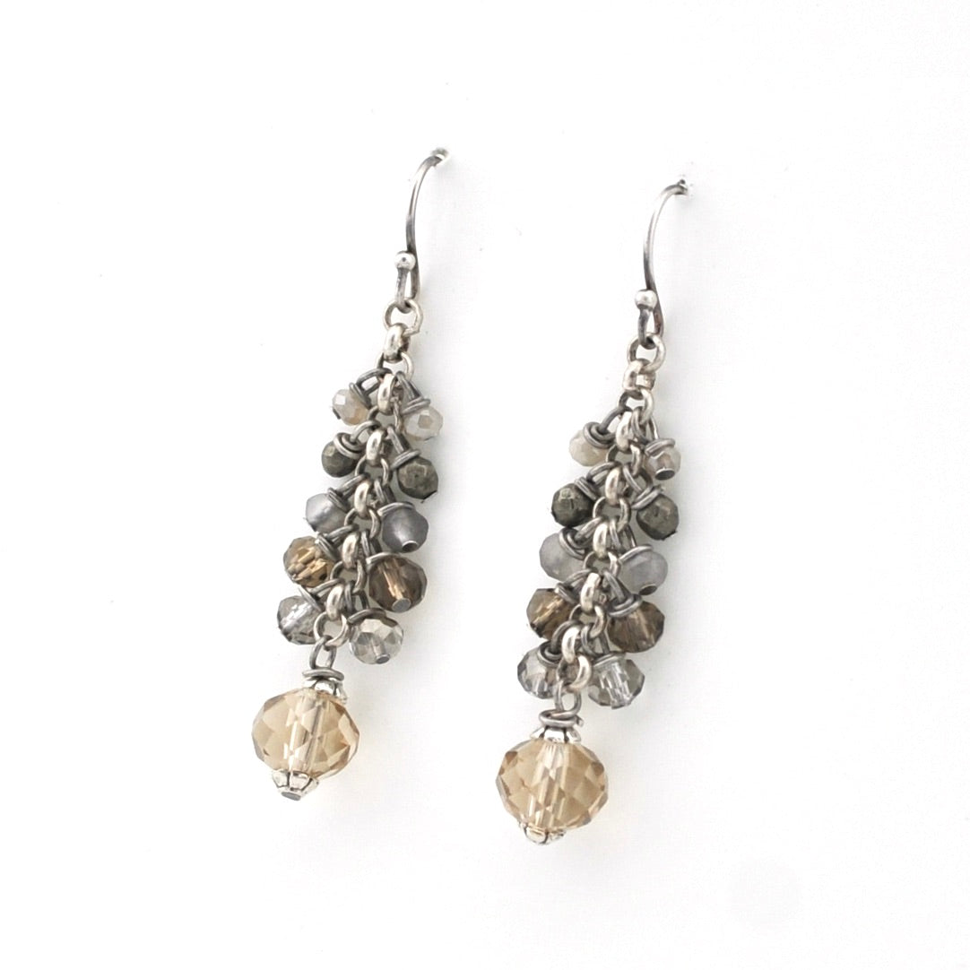 Side View Oxidized Silver Crystal with Pyrite Earrings