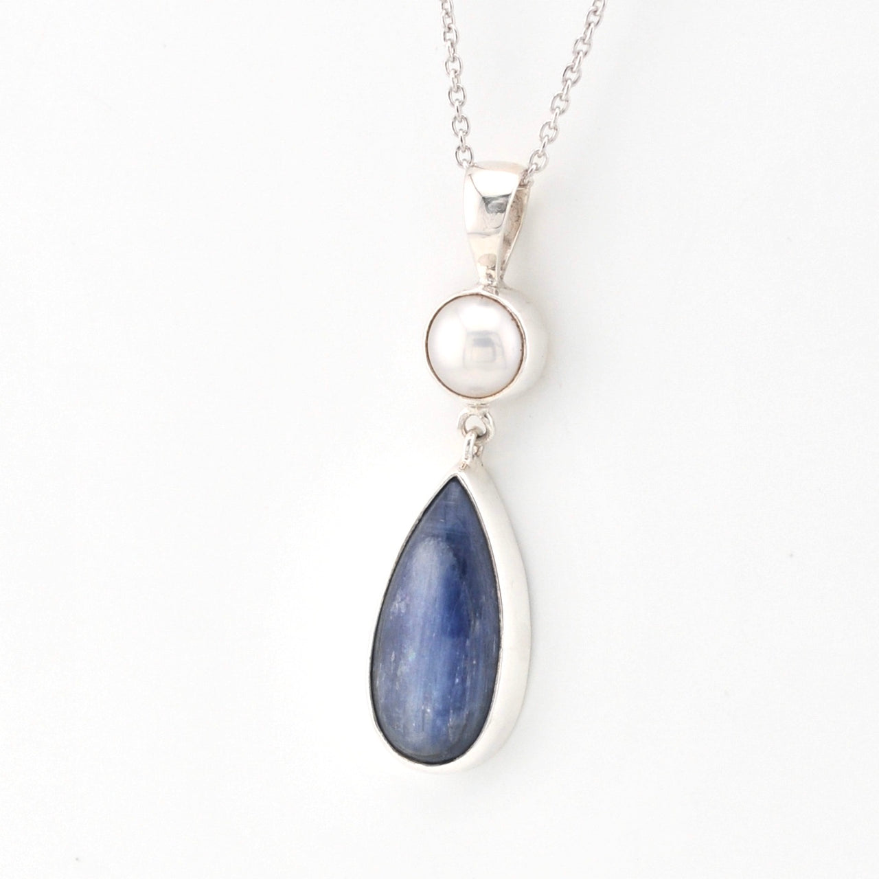 Side View Pearl Kyanite Necklace
