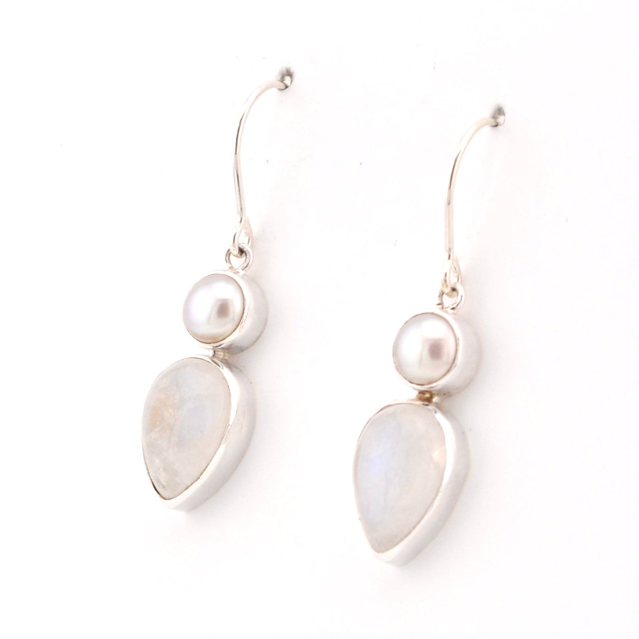 Side View Pearl Moonstone Dangle Earrings