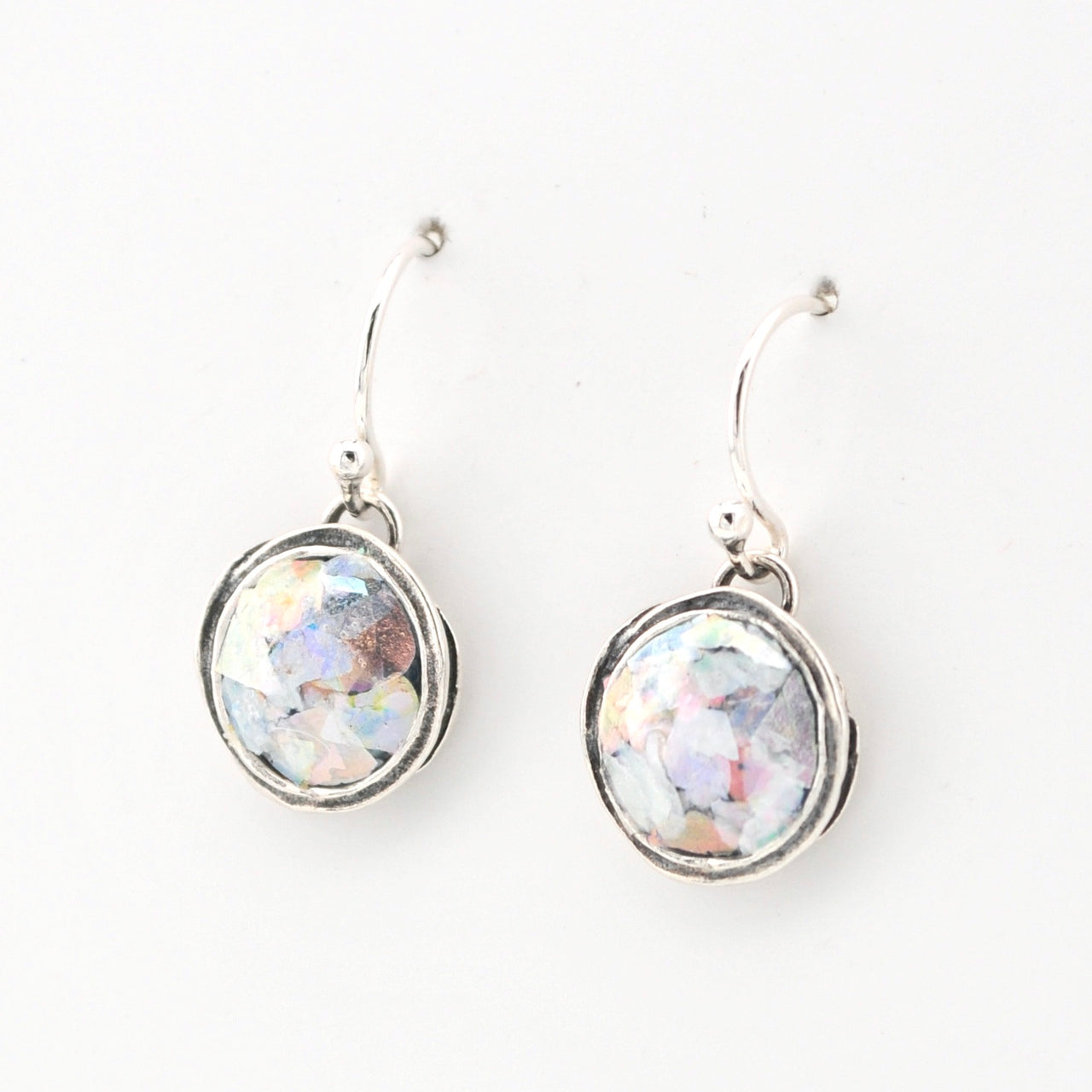 Side View Roman Glass Circle Dangle Earrings 1785