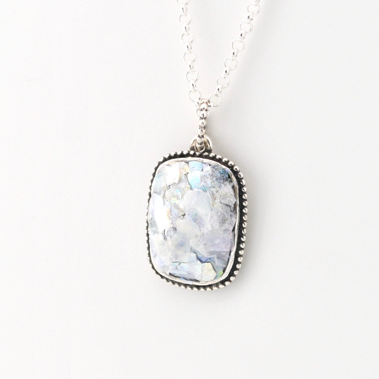 Side View Roman Glass Rectangle Necklace 15395