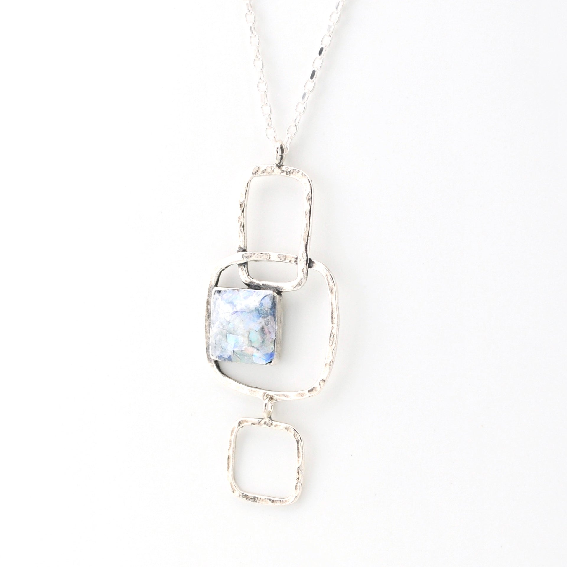 Side View Roman Glass Square Drop Necklace 15388