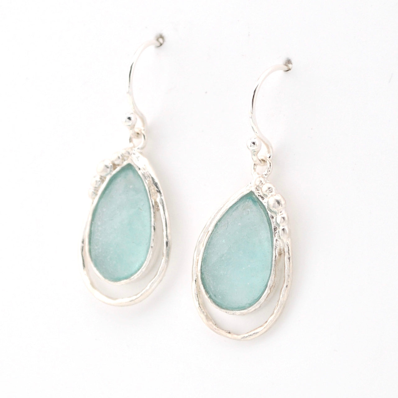 Side View Roman Glass Teardrop Dangle Earrings 853