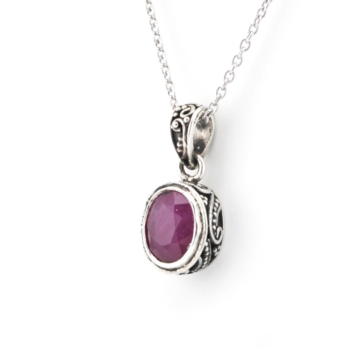 Side View Ruby 6x8mm Oval Bali Necklace