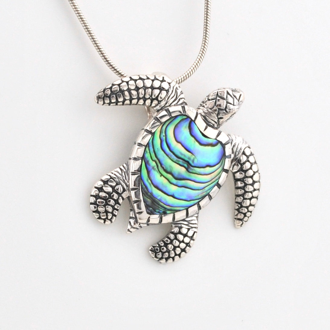Side View Sea Turtle with Inlaid Abalone Pendant