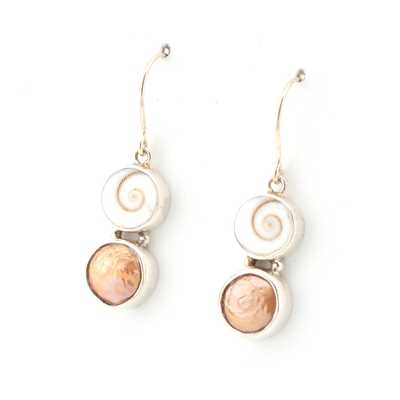 Side View Shiva Shell Bronze Pearl Earrings