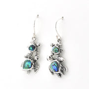 Side View Silver Abalone Double Sea Turtle Dangle Earrings