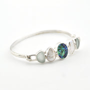 Side View Silver Abalone Pearl Sea Glass Bangle