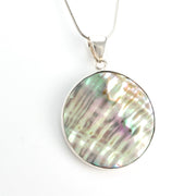 Side View Silver Abalone Round Pendant