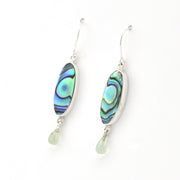 Handmade Sterling Silver Abalone Shell Prehnite Dangle Earrings on white background