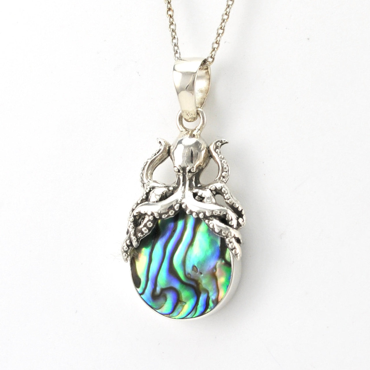 Side View Silver Abalone with Octopus Necklace