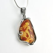Side View Silver Amber Intaglio Mermaid Pendant