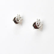 Side View Silver Amber Ladybug Post Earrings