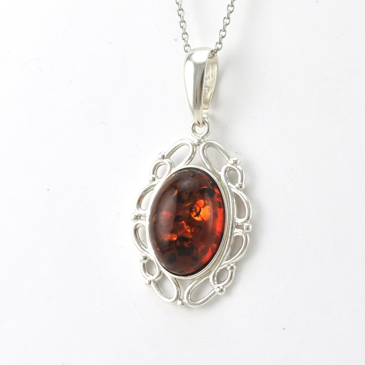 Side View Silver Amber Oval Necklace 2