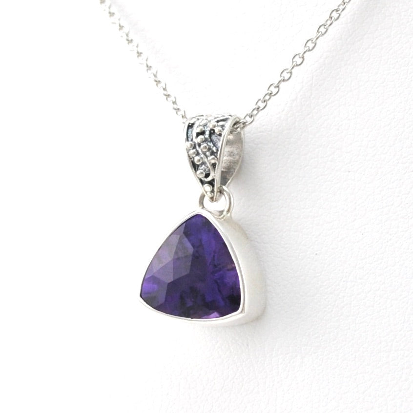 Side View Silver Amethyst 10mm Trillion Necklace