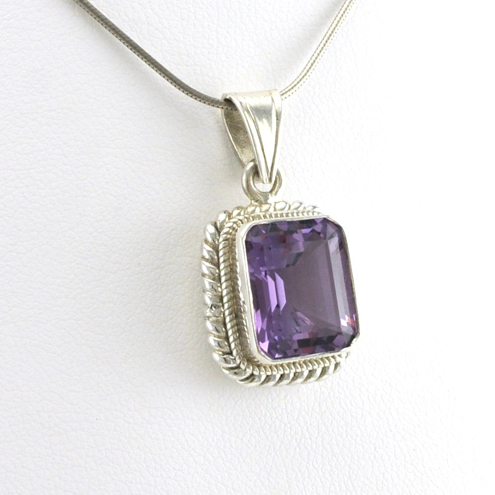 Side View Silver Amethyst 10x12mm Rectangle Pendant