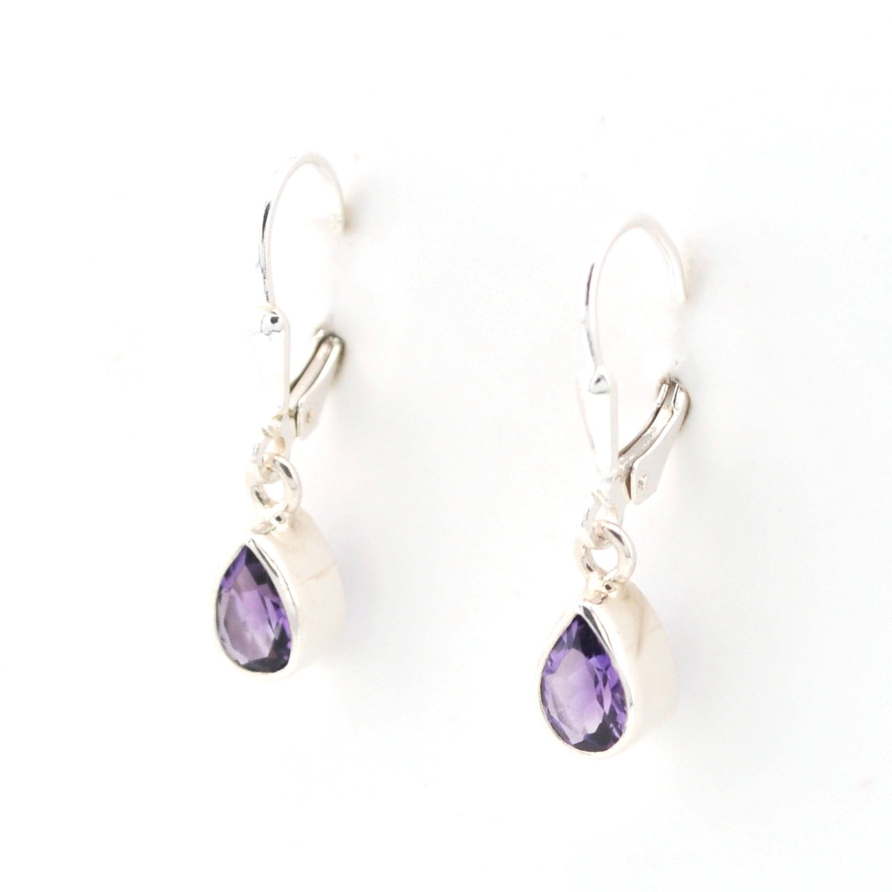 Side View Silver Amethyst 5x7mm Tear Dangle Earrings