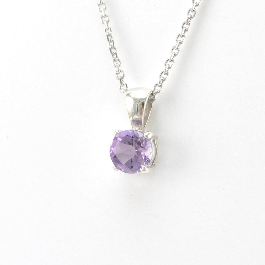Side View Silver Amethyst 6mm Round Necklace