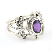 Side View Silver Amethyst 6x8mm Oval Dragonfly Ring