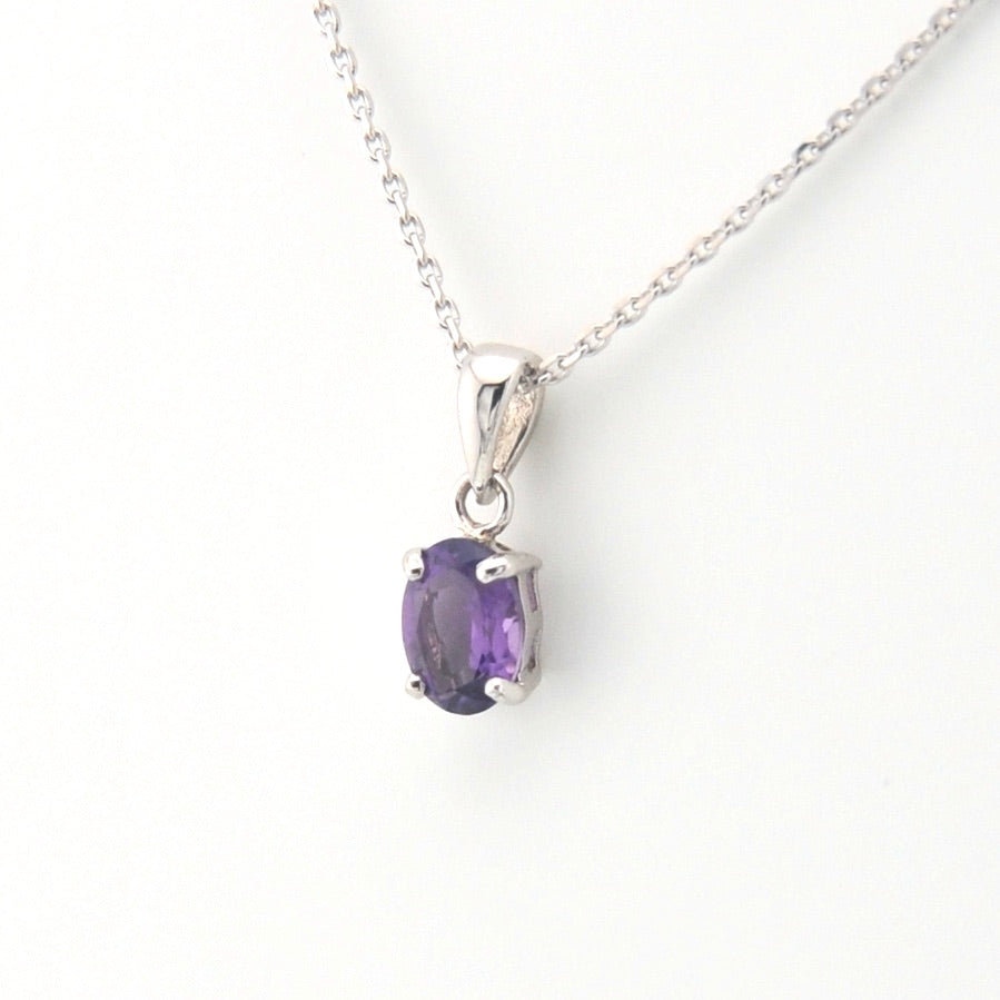 Sterling Silver Amethyst 6x8mm Oval Drop Necklace