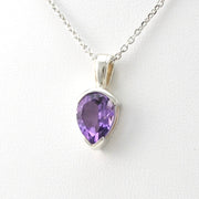 Side View Silver Amethyst 7x9mm Pear Necklace