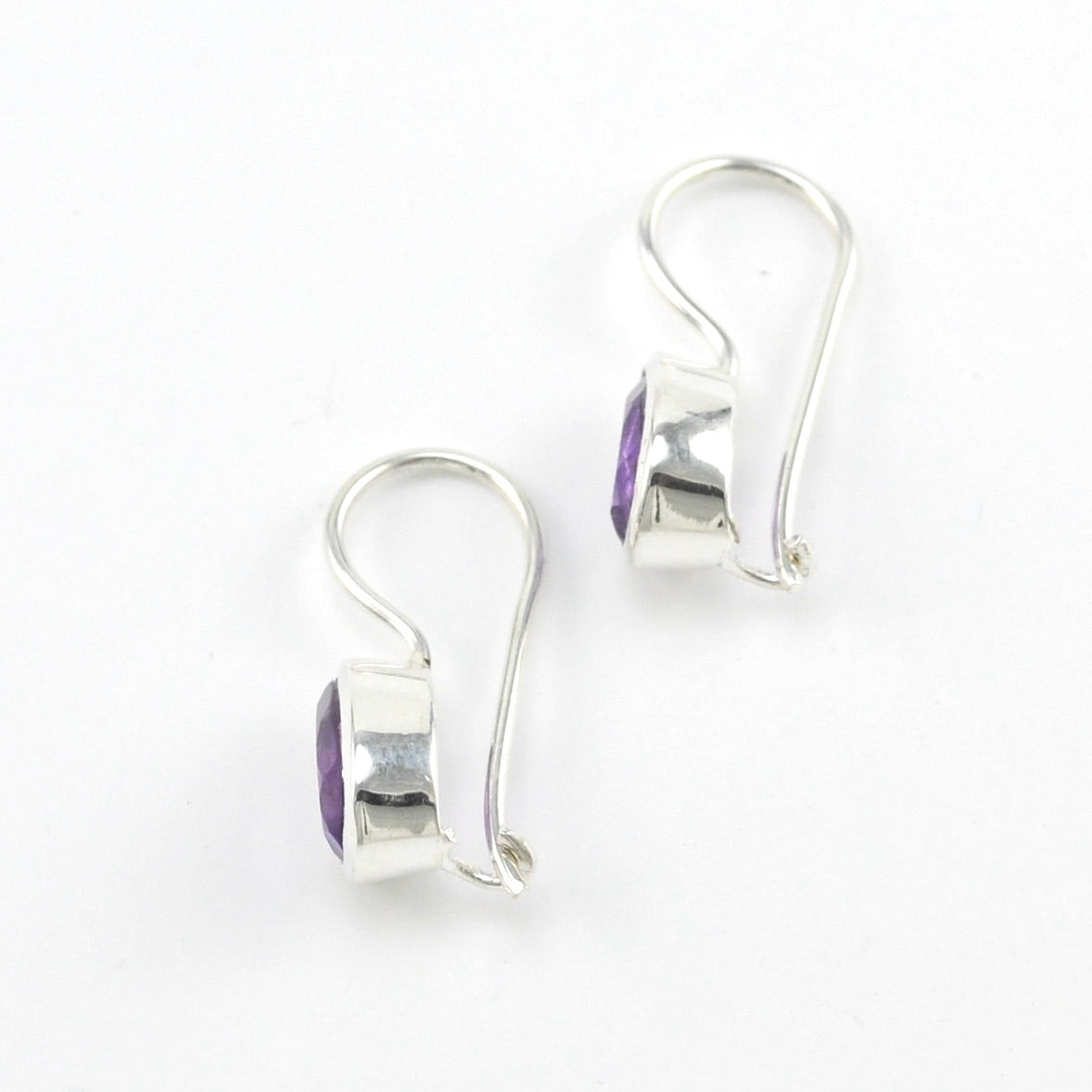 Side View Silver Amethyst 7x9mm Tear Dangle Earrings