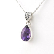 Side View Silver Amethyst 8x12mm Tear Necklace