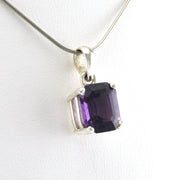Side Veiw Silver Amethyst 9X11mm Rectangle Prong Set Pendant