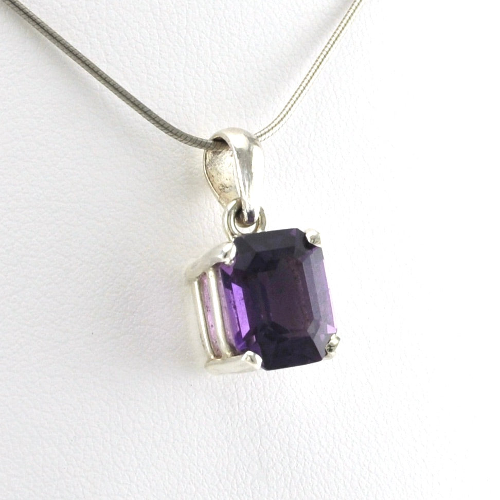 Side Veiw Silver Amethyst 9X11mm Rectangle Prong Set Pendant