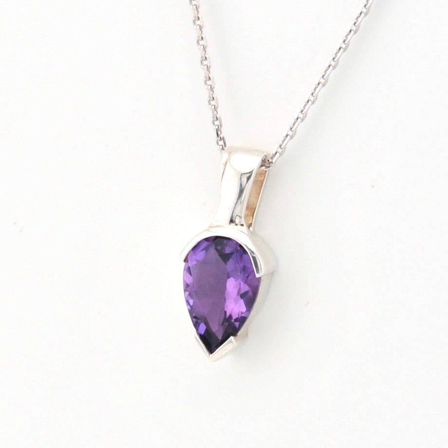 Sterling Silver Amethyst 9x13mm Pear Necklace