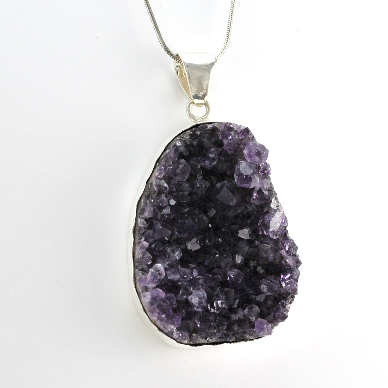 Side View Silver Amethyst Geode Pendant