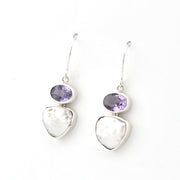 Silver Amethyst Keshi Dangle Earrings on white background