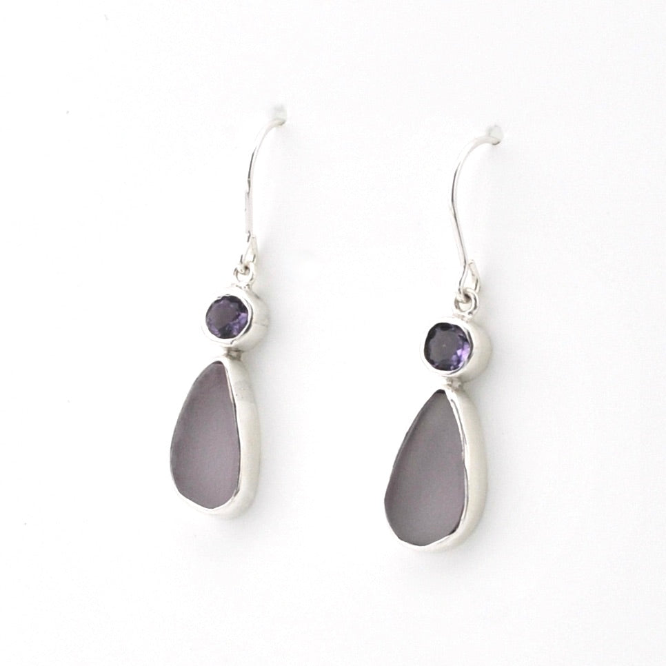 Amethyst Lavender Sea Glass Earrings on white background