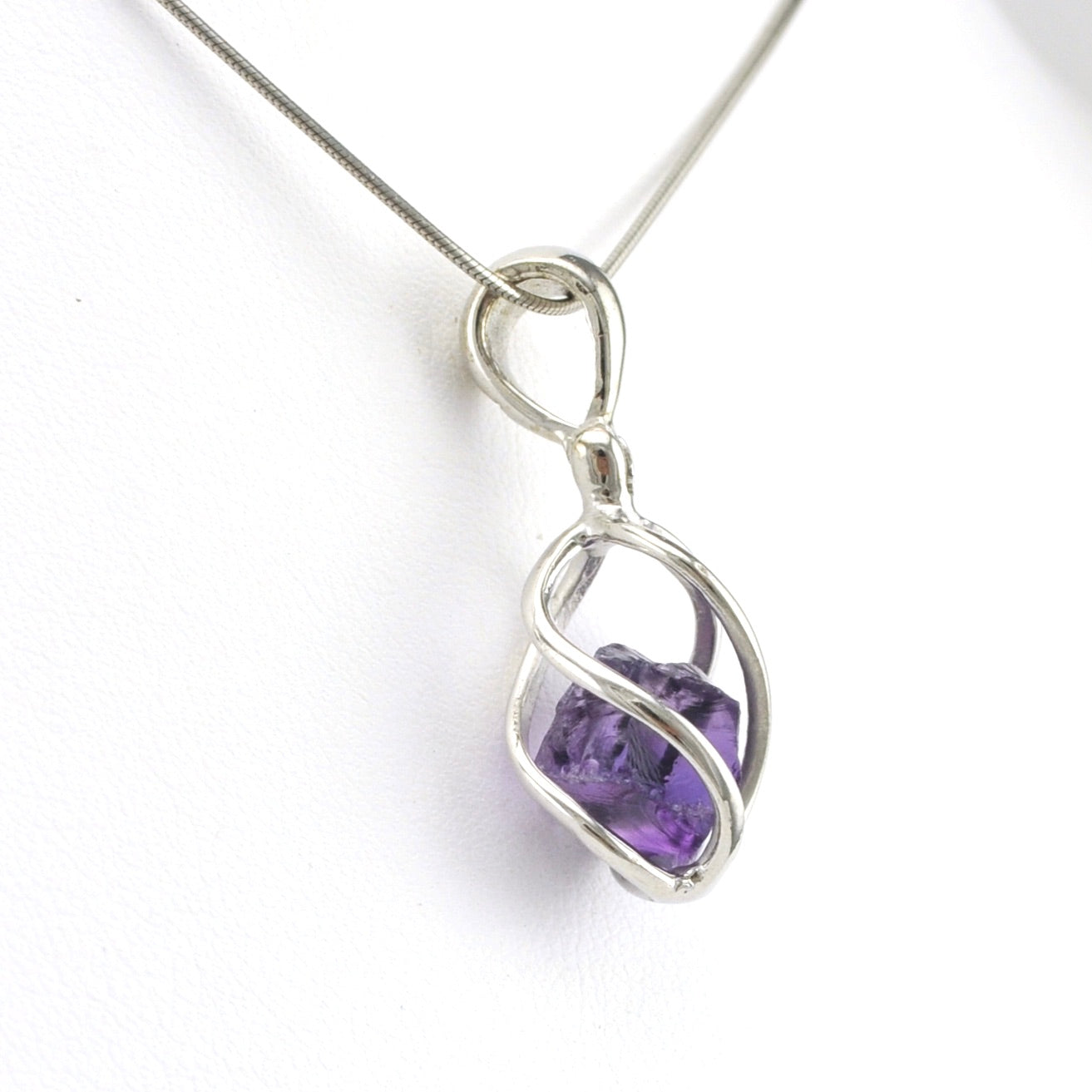 Side View Silver Amethyst Rough Pendant