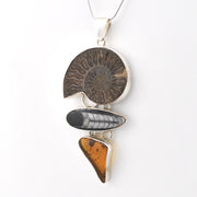 Side View Silver Ammonite Orthoceras Amber Pendant