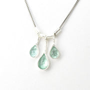 Side View Silver Ancient Roman Glass 3 Teardrop Necklace