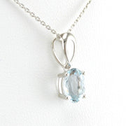 Side View Silver Aquamarine .8ct Oval Necklace