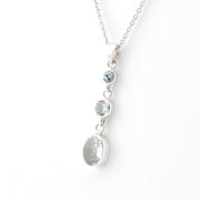 Silver Aquamarine Round Oval Necklace on white background