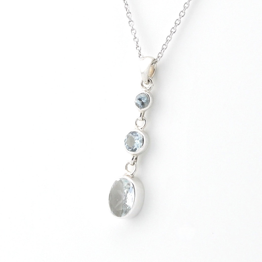 Silver Aquamarine Round Oval Necklace on white background