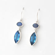 Silver Australian Opal Topaz Marquise Dangle Earring on white background
