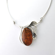 Side View Silver Baltic Amber Oval Necklace