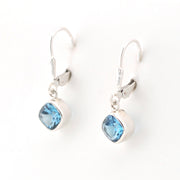 Side View Silver Blue Topaz 6mm Offset Square Dangle Earrings