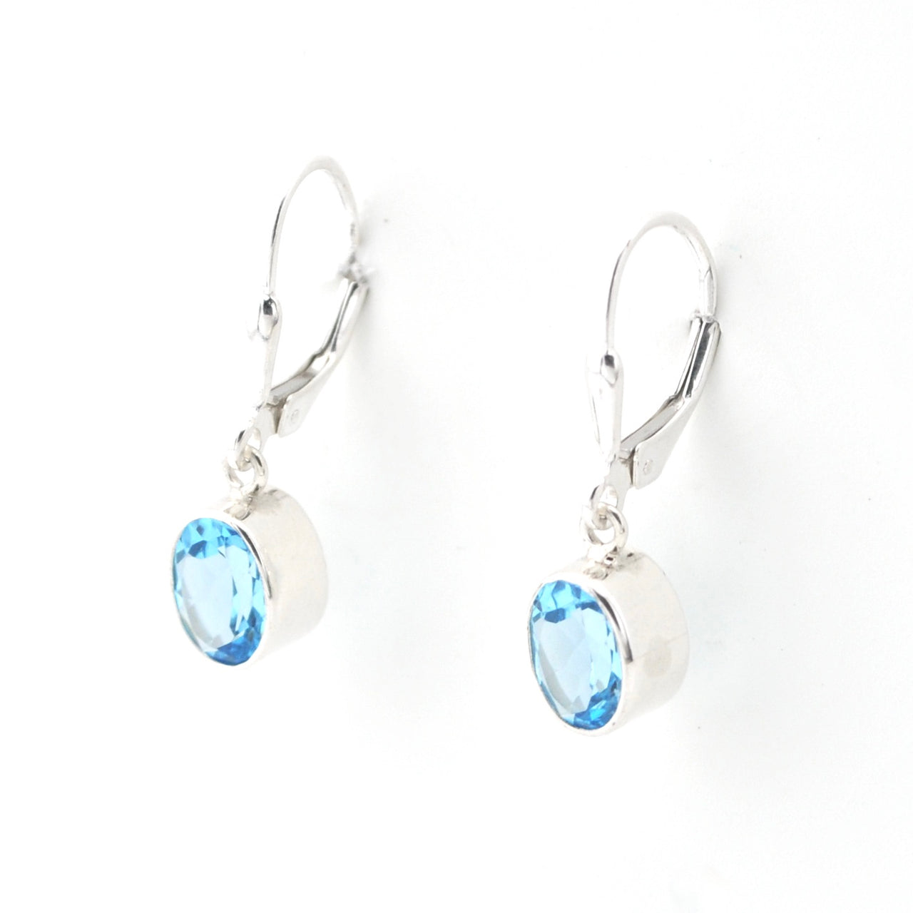 Sterling Silver Blue Topaz 6x8mm Oval Dangle Earrings