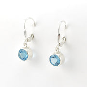 Side View Silver Blue Topaz 7mm Round Dangle Earrings