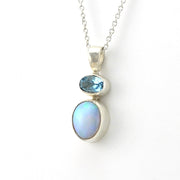 Side View Silver Blue Topaz Opal Necklace