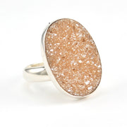 Side View Silver Champagne Druzy Agate Oval Ring